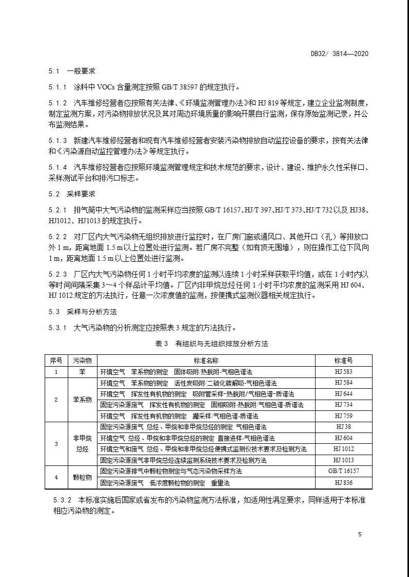 DB32/3814-2020 汽車維修行業(yè)大氣污染物排放標準